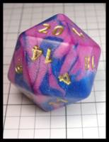 Dice : Dice - 20D - Crystal Caste Toxic Pink and Blue with Gold Numerals - JA Collection Mar 2024